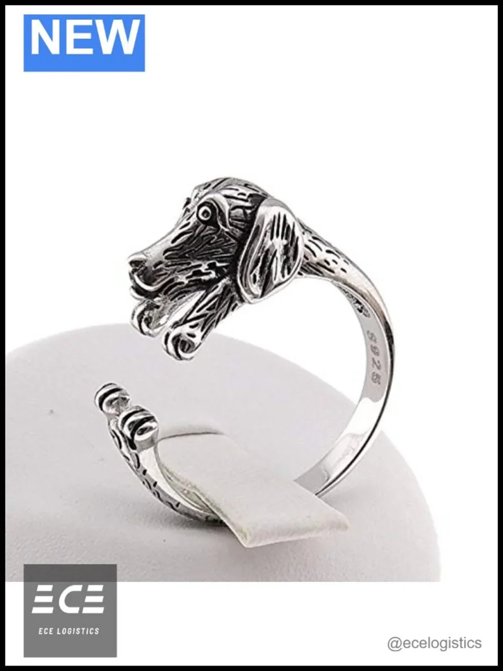 Sterling Silver Dachshund Puppy Wrap Ring Adjustable Size 6-10